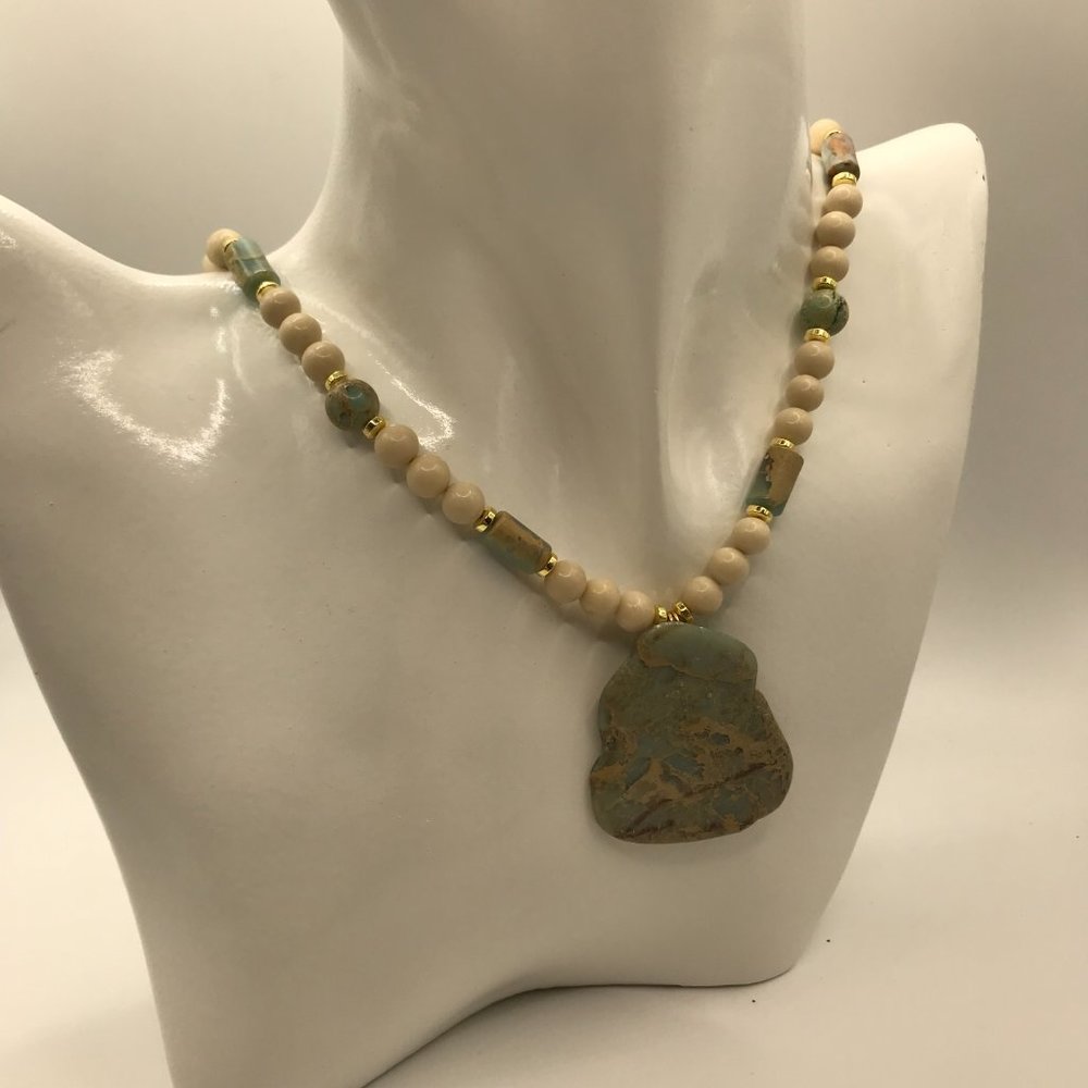 Jasper Aqua Terra Jasper Large Pendant 21 inch Necklace Handmade Brand New - Picture 6 of 13
